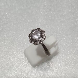 Stearling Silver 925 Floral Cubic Zirconia Ring Sz 8 ADJUSTABLE.